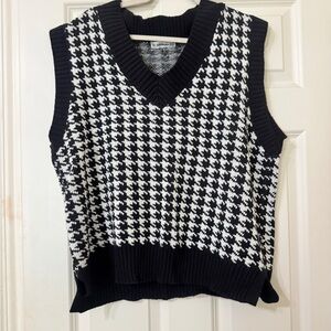 Black and White Houndstooth Sweater Vest